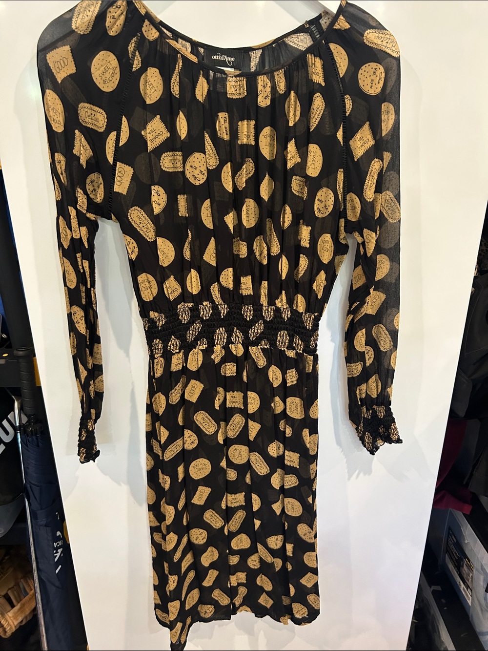 Antik Batik Black Dress with Gold Medallion Print